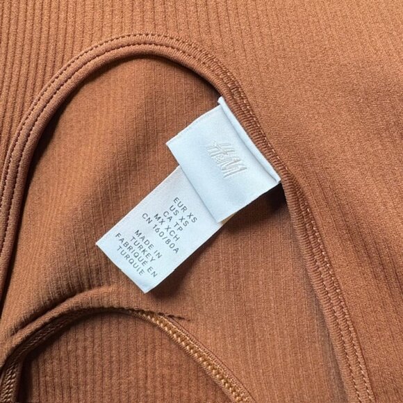 NWOT H&M BROWN RIBBED SEAMLESS MIDI DRESS, SIZE: XS - Picture 3 of 3